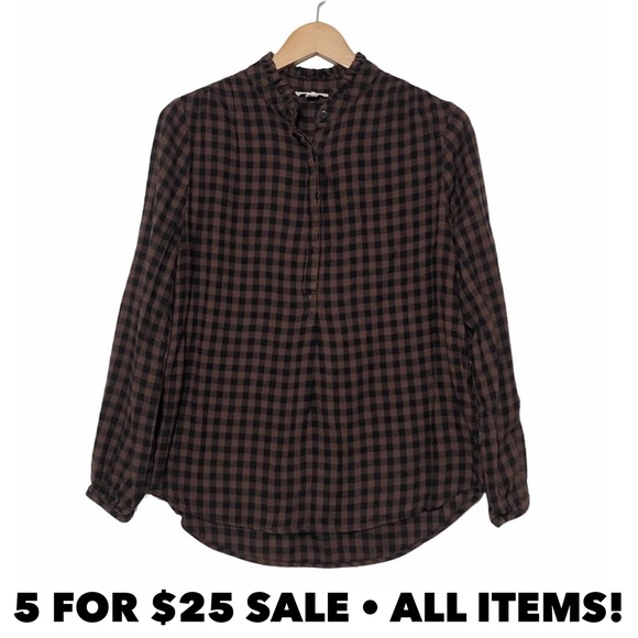 Beach Lunch Lounge Plaid Flannel Popover Blouse - Picture 1 of 13